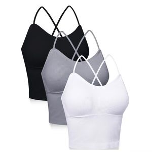 3 Pieces V Neck Top Bra Padded Camisole Seamless Bandeau Removable Pads (S-M)
